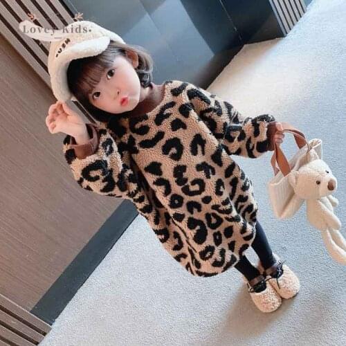 Girls Sweater Cashmere 2020 Winter Warm New Lovely Cute Leopard Tops Thick Wool Long Length 3-7T Long Sleeve O Neck Pullover