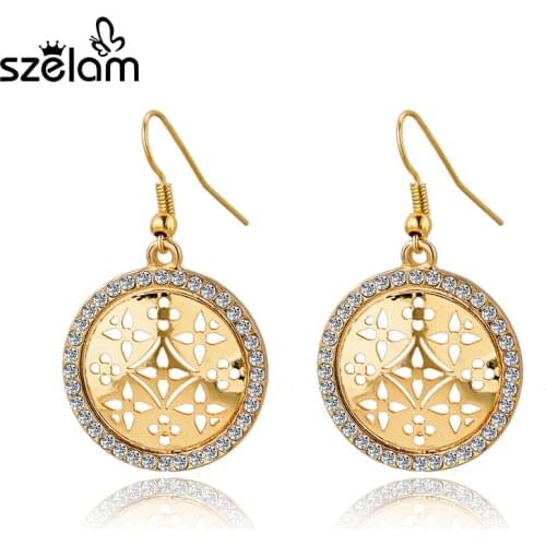 Szelam Wedding Jewelry Gold Round Earrings For Women And Girls Big Statement Earrings Vintage Brincos Christmas Gift Ser150076