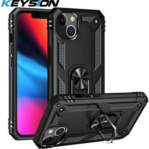 KEYSION Shockproof Case for iPhone 13 Pro Max 13 mini Ring Stand Heavy Protection Phone Back Cover for iPhone 12 11 Pro Max New