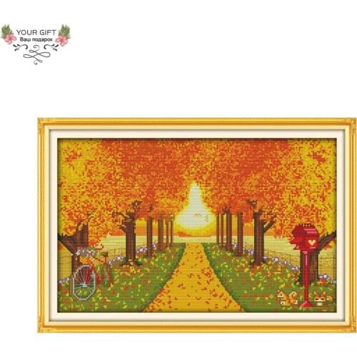 Your Gift F183(1) Free Shipping 14CT 11CT Counted and Stamped Home Decor Autumn Scenery Embroidery DIY Cross Stitch Kits