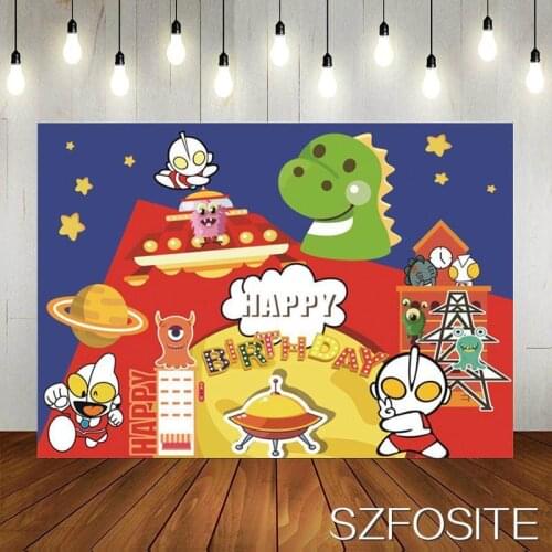 Cartoon Super Hero Little Monsters UFO Backdrop Boy Birthday Party Room Table Decoration Photography Photo Kids Vinyl Background