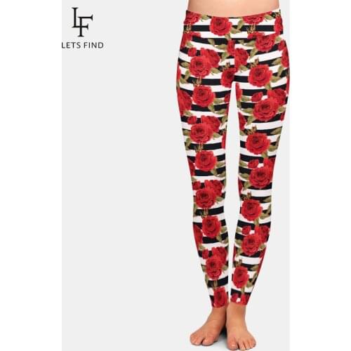 Hot Sale Fashion 2019 Womens High Elastic Leggings Red Roses Pattern Milk Silk Plus Size High Waist Printed Leggings