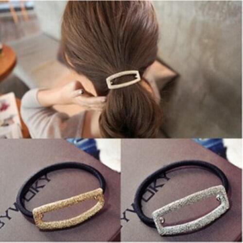 Alloy Hollow Rectangular Hair Bands Rope Rubber Ring For Women Fashion Hairband Hair Accessory free shipping