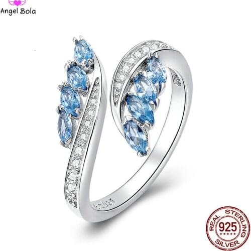 New Collection 925 Sterling Silver Butterfly Shape Light Blue CZ Finger Rings for Women Wedding Engagement Jewelry