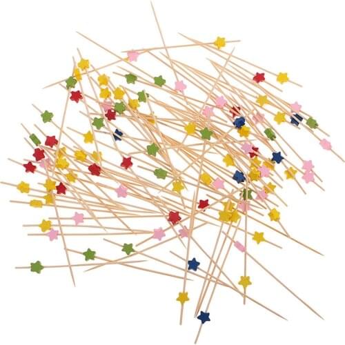 100pcs 12cm Disposable Fruit Bamboo Picks Cocktail Picks Five-pointed Star Shaped Decorative Toothpicks Party Supplies