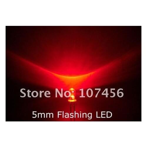 100pcs/lot 5mm flashing Red LED(5000mcd)5mm blinking red 5mm light-emitting diode water clear lens