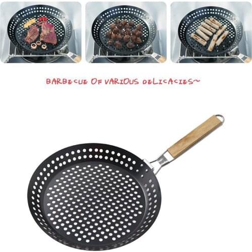 12 Inch Outdoor Grill Pan BBQ Home Kitchen Tray Fry Pan Cooking Tools Accs