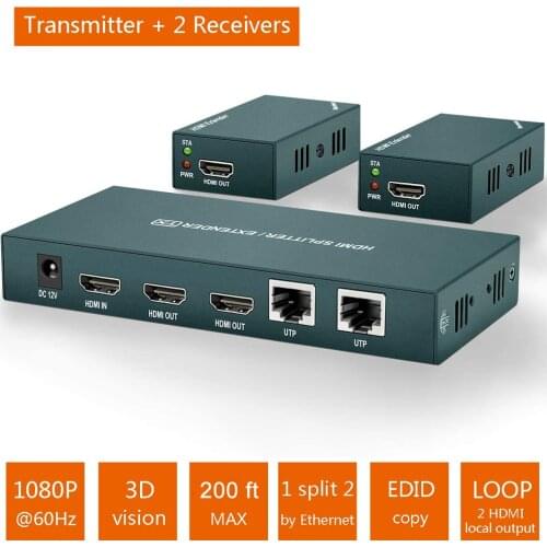 2020 Best 1x2 HDMI Splitter Extender 60m 1x4 HDMI UTP Extender Cat5e Cat6 1080P RJ45 HDMI Splitter extensor Transmitter Receiver