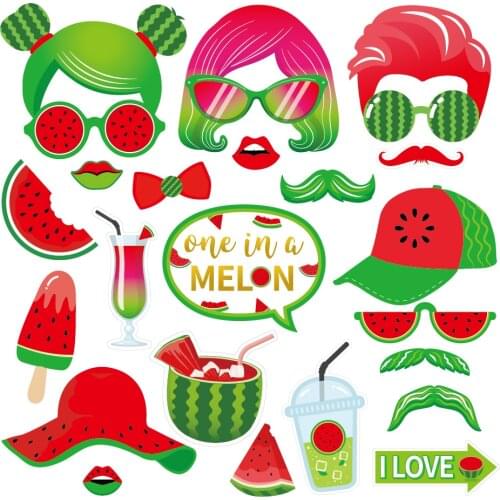 25pcs DIY Watermelon Photobooth Props Kids Happy Birthday Party Decorations Baby Shower Watermelon Party Favors