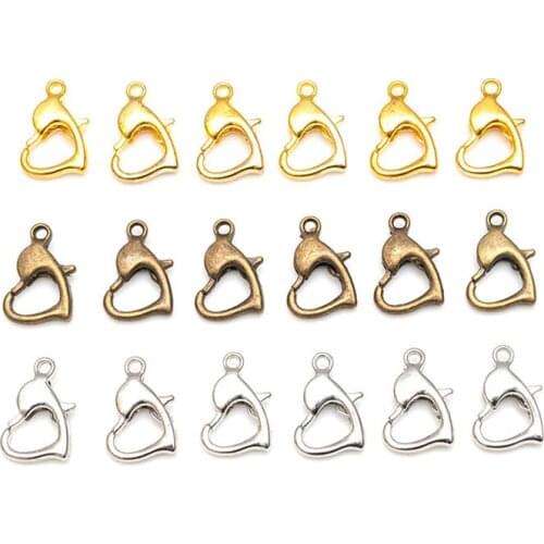 30Pcs 10mm Gold Silver Bronze Heart Shape Alloy Lobster Clasps Hooks Bracelet Connect Jewelry DIY Ornament Necklace Decor Buckle