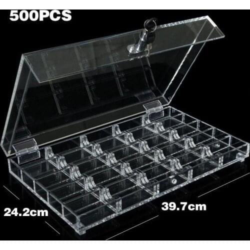 500PCS capacity Acrylic Tray/Box/Case Transparent Casino Poker Chips Trays With Cover/Lock Clear Texas Poker Accessories