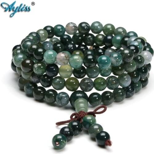 Ayliss 6mm 8mm Beads Tibetan Buddhist Bracelets Natural Healing Gem Stone Stretch Bracelet 108 Mala Prayer Beads Yoga Necklace