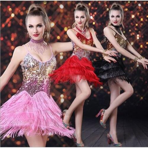 Ballroom dance dresses tassel sequins latin clothes for dancing 6colors samba fitness free shipping