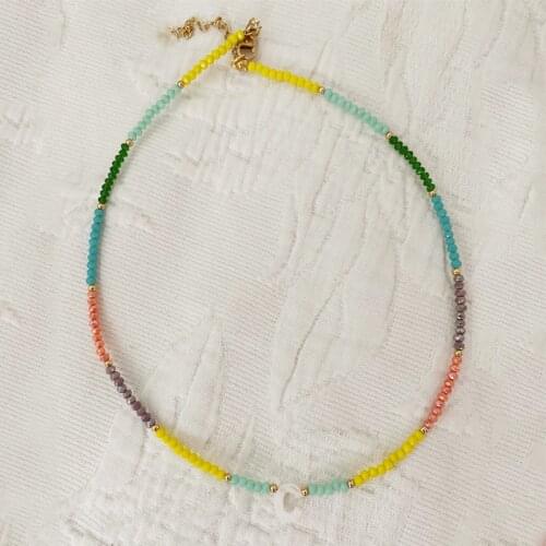 Bohemia Custom Shell Letter Necklace DIY 26 Initial Letter For Women Crystal beaded Short Accessories Charm Christmas Wild Gift