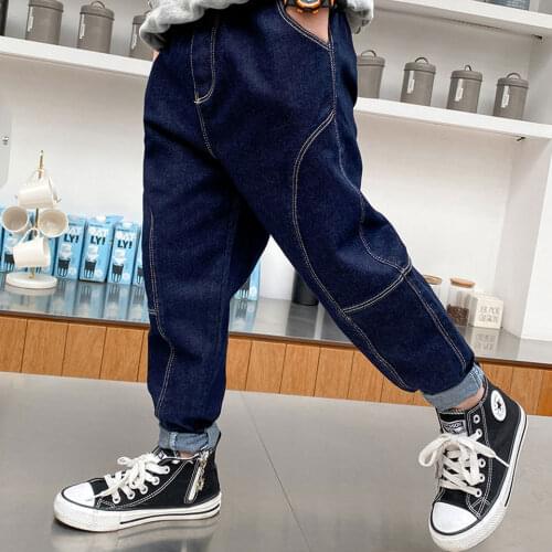 Boys Casual Long Trousers Autumn Spring Kids Children Loose Denim Pants Blue Color Elastic Waist Regular Kids Boys Jeans Pants