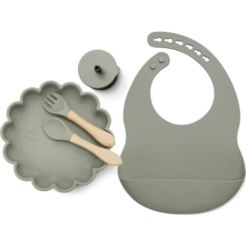 2021 New Design Childrens Tableware Feeding Flower Shape Food Plates Bowl Edible Fork Spoon Gadget Sippy Cup Baby Shower Gift