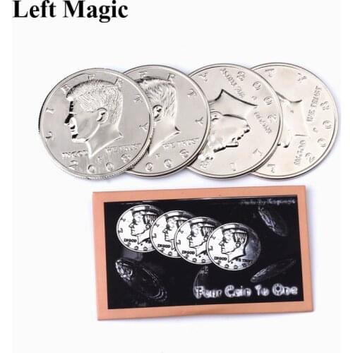 Four Coin To One Big Half (Dollar Diameter 5.6 Cm) Magic Tricks 1 Coins+3 Shell Half Dollar Expanded Shell Dollars Coin Magic
