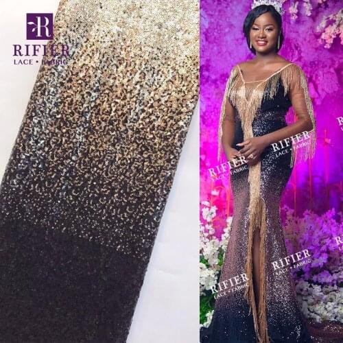 Gradient Color Sequined Embroidered Mesh Tulle Lace Fabric 2019 New In Black And Gold Sequins Wedding Bride Evening Dresses Lace