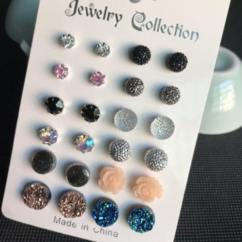 12 pairs/set Crystal Fashion Earrings Set Women Jewelry Accessories Piercing Ball Stud Earring Kit Bijouteria Brincos New 2021