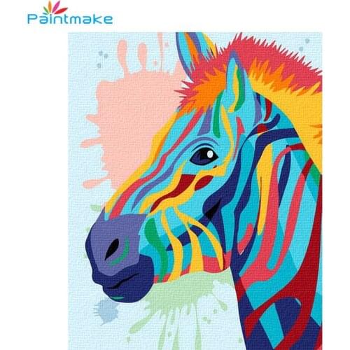 PAINTMAKE Horse DIY Paint By Numbers Animal Oil Painting On Canvas For Home Room Decor Color Zebra Wall Art Picture 40*50CM