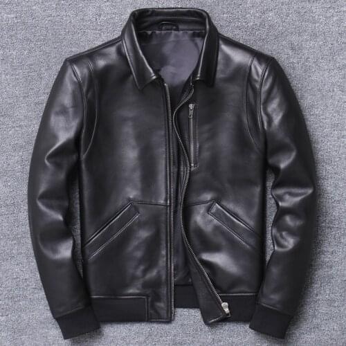 Haining Genuine Clothing Mens Sheep Lapel Flight Serve Leather Jacket Leisure Time Short Fund Single Skin