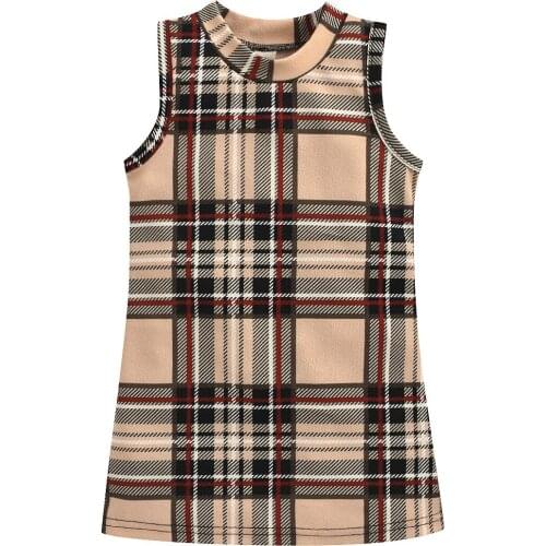 1-5Years Toddler Girl’s Summer Sleeveless Short Dress Stitching Plaid Printing Straight Princess Dress