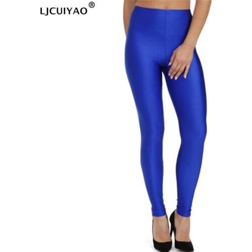 LJCUIYAO Women Solid Color Fluorescent Shiny Pant Leggings Large Size Spandex Shinny Elasticity Casual Trousers For Girl Legging