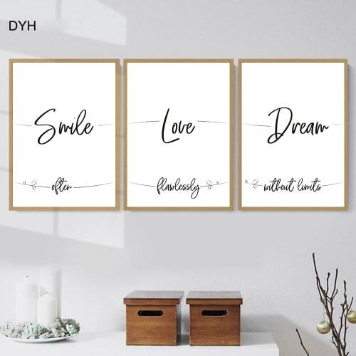 Minimalist Letter poster Smile Love Dream Inspirational Life Quotes Wall Art Prints Canvas Painting Interior Decoretion