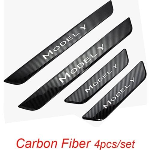 ModelY Pedal Stickers For Tesla Model Y Door Sill Decorative Exterior Modification Carbon Fiber Protection Strip Car Accessories