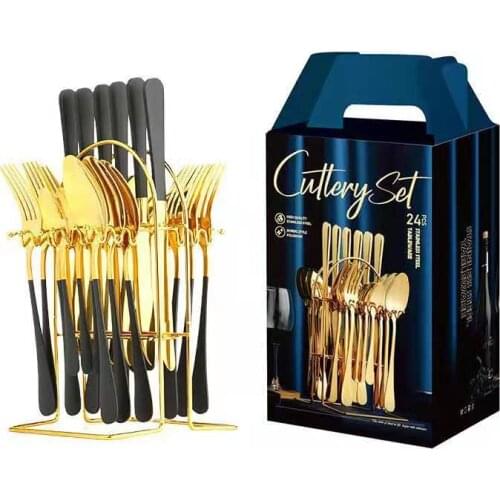 24 Pieces Luxury Tableware Cutlery Set Stainless Steel Tableware Set Gold Tableware Set Knife Fork Spoon Dishwasher Tableware