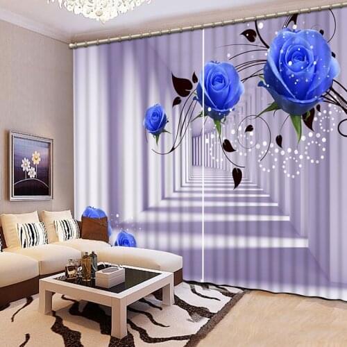 NoEnName_Null Lifelike Beautiful Blue flowers 3D Printing Curtains Curtains full Shade Bedroom Living Room Curtains CL-034
