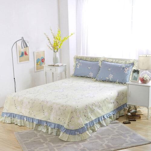 2020 new products Cotton printing Bed cover Fitted Sheet Pillowcases 2/3 pcs Luxury princess Lotus leaf lace Bedding
