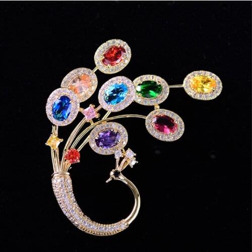 New Luxury Colorful Rhinestone Peacock Brooches for Women Jewelry Chic Elegant Animal Brooch Pins broche femme bijoux de luxe
