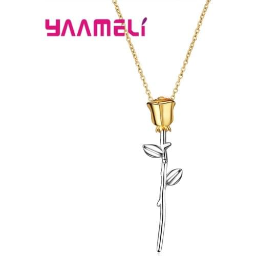 New Fashion Rose Pendant Necklace for Women Mom Gifts 925 Sterling Silver Flower Design Choker Jewelry High Quality