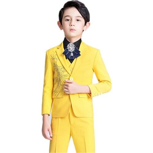 Formal Flower Boys Wedding Suit Set Children Party Paino Performance Dress Costume Kids Blazer Vest Shirt Pants Tie Outfits