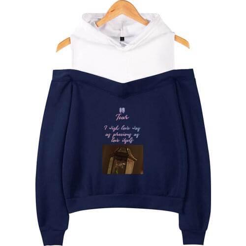 Simple Style New Arrival Pink K-pop Bangtan Boys Hoodies Women Fashion Sweatshirts Print Fake Love Hip Hop Off-shoulder Hoodie