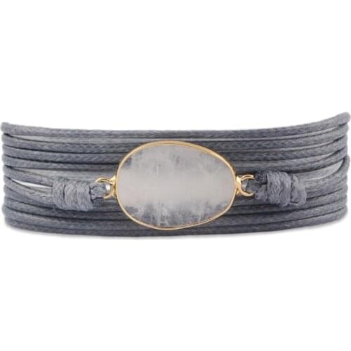 Dropshipping Natural White Crystal Quartz Non-Leather Wrap Bracelets Natural Stones Charm 5 Times Friendship Bracelet Girls Gift