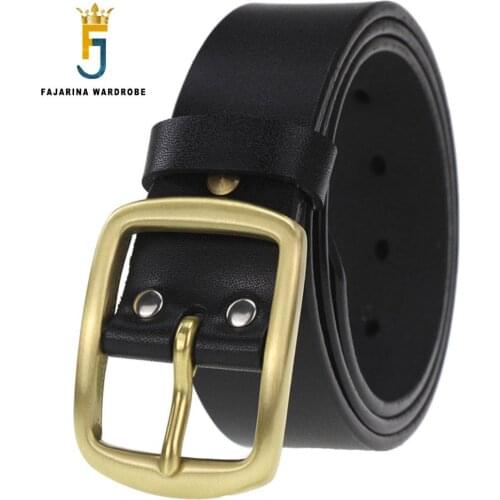 FAJARINA Mens Retro Styles Belt Fashion Genuine Leather Mens Brass Pin Buckle Belts for Men Accessories 3.8cm Width N17FJ524