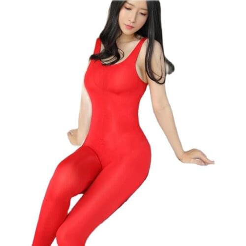 Sleeveless See Through Ice Silk Bodycon Jumpsuit Zipper Open Crotch Bodysuit Transparent Bodystocking Sexy Hot Erotic Lingerie