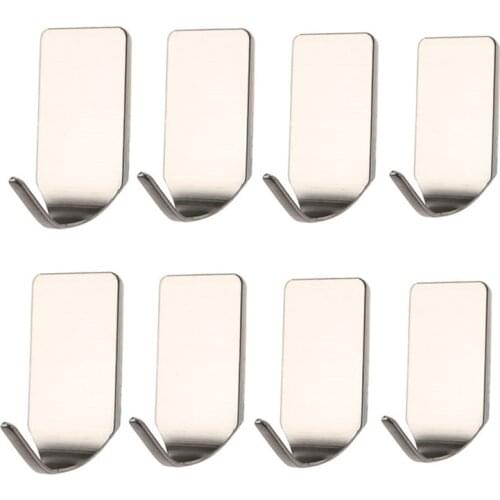 8Pcs Self Adhesive Hooks Stainless Steel 3M Adhesive Wall Hanger, Waterproof Kitchen Bathrooms Robe Hooks for Keys Towel Hats