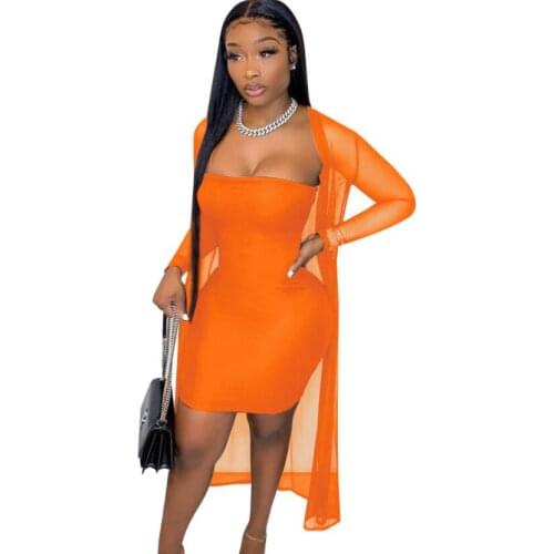 Sexy Mesh See Through Fashion Two-piece Dress Beach Style Nightclub Bodycon Strapeless Dresses Women Clothing