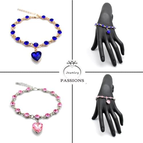 PASSIONS European Hot Style Imitation Crystal Love-heart Pendant Bracelet Vintage Look Antique Silver Plated Bracelet Jewelry