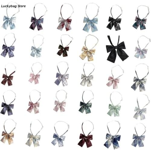 X5XE Women Adjustable Pre-Tied Bowtie Student Striped Plaid Collar Bowknot Neck Tie