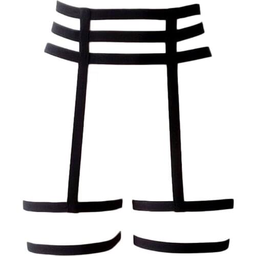 Y166 Womens High Waist Hollow Elastic Leg Harness Strappy Lingerie Caged Garters Belt