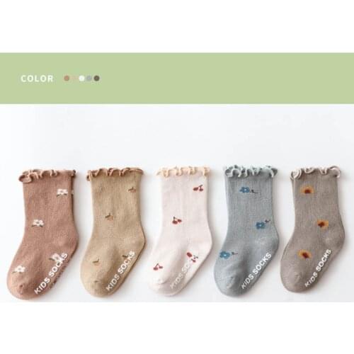 1Pair Toddlers Girls Frilly Socks Soft Cotton Baby Ankle Sock Flower Pattern Children Socks Anti Slip Infant Floor Soc