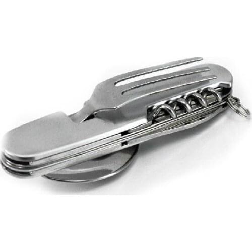 100pcs Multi Tool 8 in 1 stainless steel Outdoor Camping Hiking Folding Spoon Fork Knife Can Opener Wine Opener kitchen home