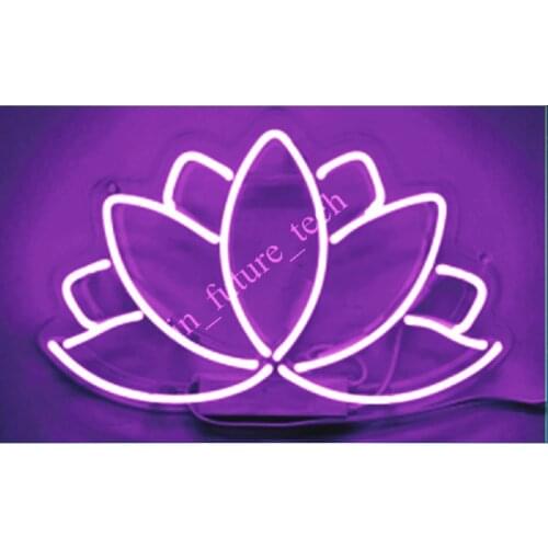 14"x10" Lotus Flower Purple Acrylic Custom Neon Light Lamp Sign Beer Bar Handmade Real Glass Decorate Home Wall Room Decor Club