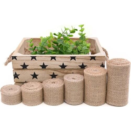 2M Burlap Roll Hessian Ribbon Rustic Vintage Wedding Lace Craft Package Ribbon Natural Jute Webbing Gift Pack Decoration