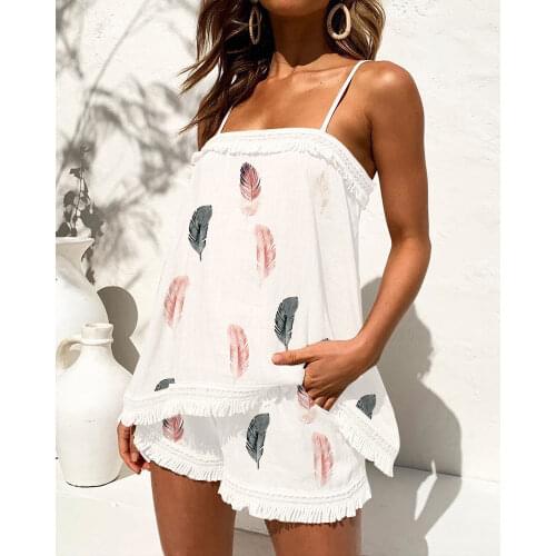 2020 Fashion Women Summer Elegant Spaghetti Strap Tassel Top & Shorts Set Lady Casual Square Neck Solid Suit Sets Plus Size