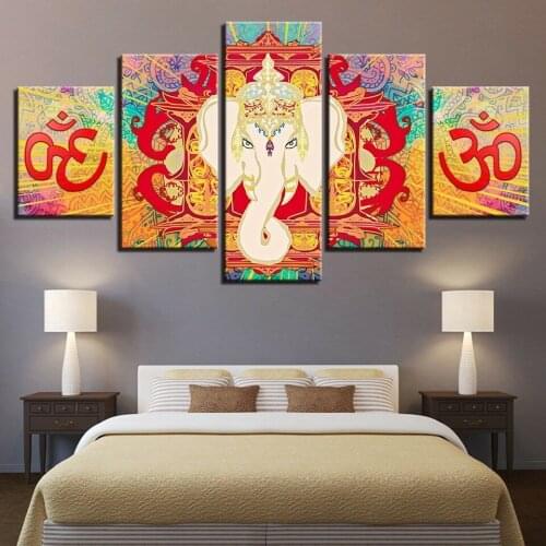 No Framed Ganesh God Elephant Head 5 Pcs Canvas Picture Print Wall Art Canvas Painting Wall Decor for Living Room